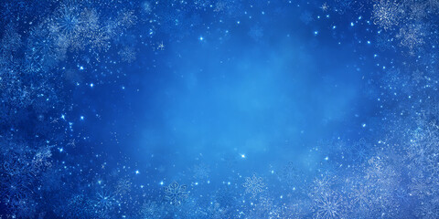 Magical blue winter background with snow and snowflake