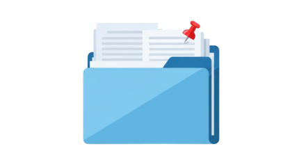 Blue Folder with Documents and Pin archive information office concept note sign graphic folder keeping work paperwork