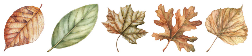 Fototapeta premium PNG Colorful autumn leaves illustration, element set on transparent background
