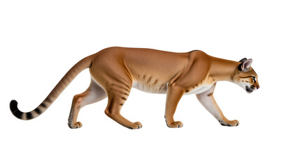 Obraz premium Realistic depiction of walking feline with sleek body and distinct markings, showcasing its agility and grace. animal appears alert and focused