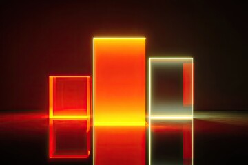Neon geometric shapes on a reflective surface