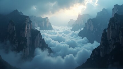 Mountain Peak Surrounded by Fog