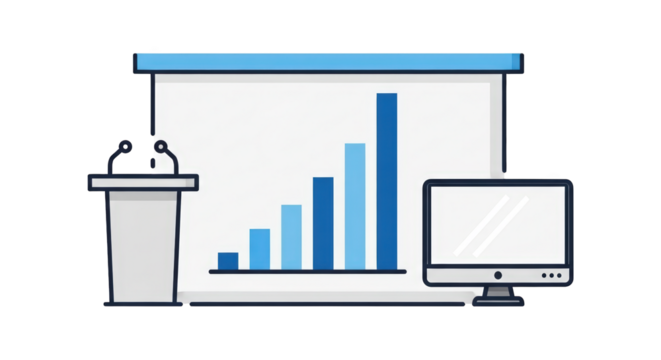Business Presentation with Bar Graph success finance team data marketing illustration statistics training monitor speaker - Powered by Adobe