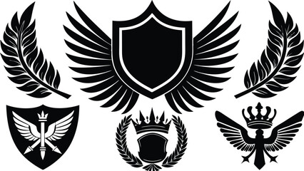 Obraz premium Heráldic Crest Design Elements Wings, Shields, Crowns, and Laurel Wreaths