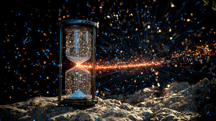 Shining hourglass with cosmic energy explosion