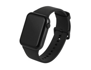 Angled Side View Wrist Smartwatch with Black Strap, PNG Mockup with Shadow