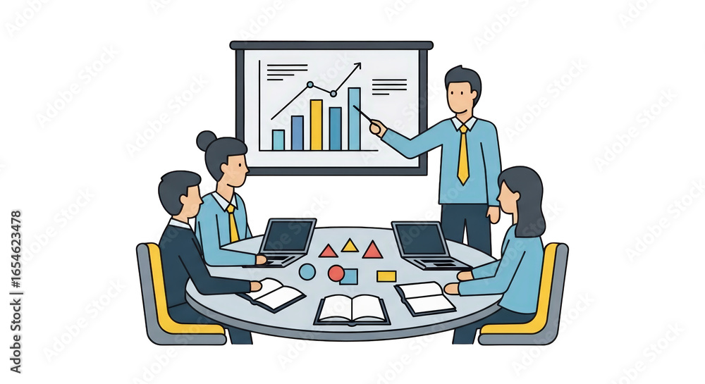 Poster business team meeting and presentation whiteboard collaboration chart technology workshop discussion