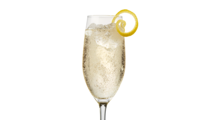 Elegant champagne beverage with lemon twist for celebration drink idea on transparent background