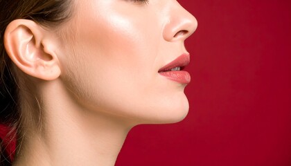 Naklejka premium Close-up profile of a woman's face and neck, beautiful skin