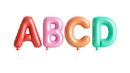 Colorful alphabet balloons a b c d isolated on transparent background
