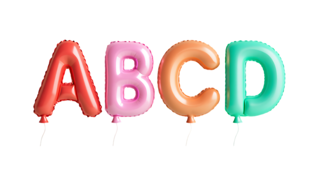 Colorful alphabet balloons a b c d isolated on transparent background