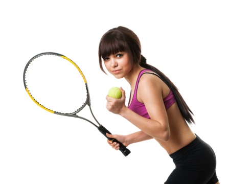 Female Tennis Player Ready to Serve on Transparent Background