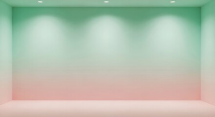 Minimalist gradient background design in soft green and pink, perfect for showcasing artworks, products, or creative installations in an elegant setting