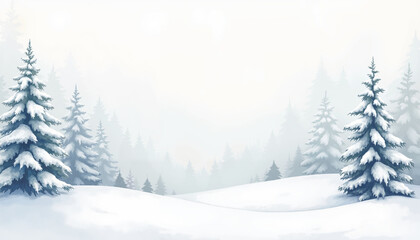 Obraz premium Winter landscape with snow-covered trees and misty background concept of holidays 