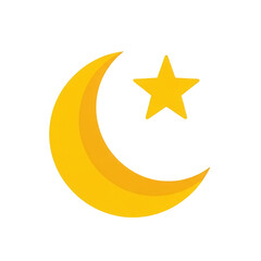 Crescent Moon and Star Symbol Islamic celestial clean symbol isolated yellow glow crescent light bright space golden style shape faith