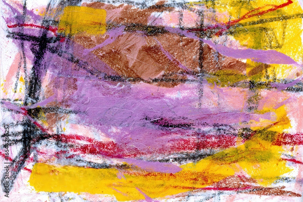 Poster colorful abstract art with vibrant hues and dynamic lines created using mixed media techniques