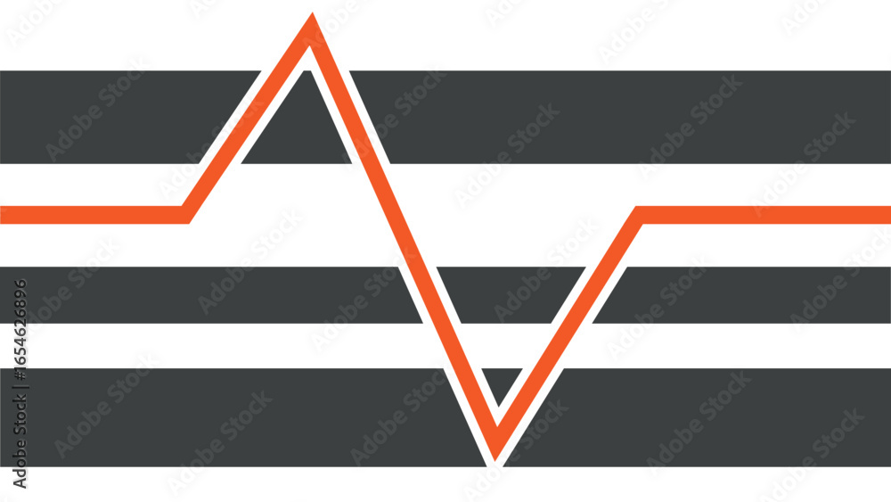 Aufkleber abstract vector with bold orange line forming peaks and valleys over dark gray geometric shapes mode