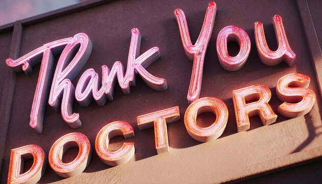 Thank You Doctors neon sign glowing warmly at night