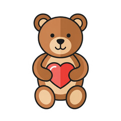 Naklejka premium Cute Teddy Bear Holding Heart icon present friendship red graphic greeting Valentines Day cuddly relationship sweet drawing
