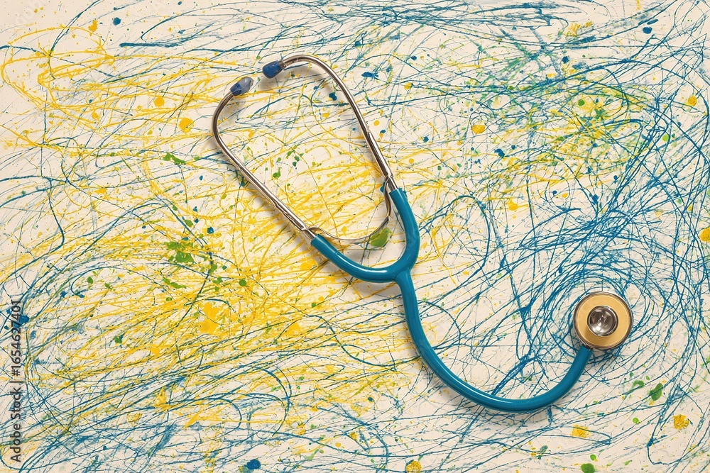 Aufkleber creative representation of a stethoscope resting on a colorful abstract background in a medical-them