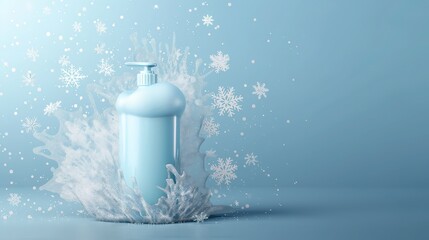 Obraz premium 3D Shampoo Bottle: Whipped Foam with Snowflakes, Fluffy Icy Texture, Winter Theme