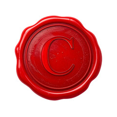 Realistic red wax seal with the letter C; isolated on a transparent background; PNG	