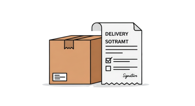 Delivery Box and Signed Document signature simple purchase shipping outline done symbol cardboard receipt form service box order transaction