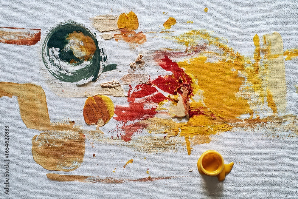 Poster colorful abstract art created on a canvas during an art class in a bright studio setting