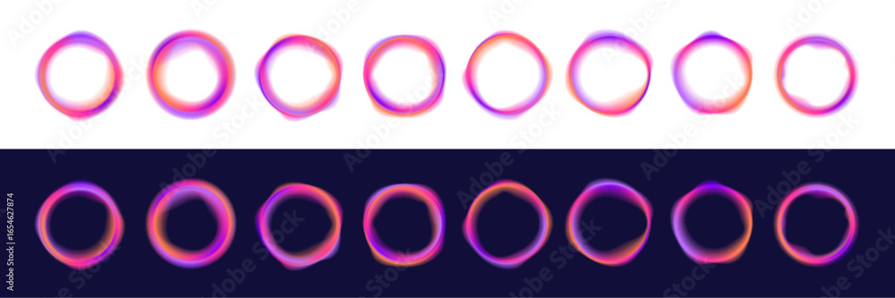 Poster set of neon glowing rings with gradient overflow on white background png. colorful bright neon templ