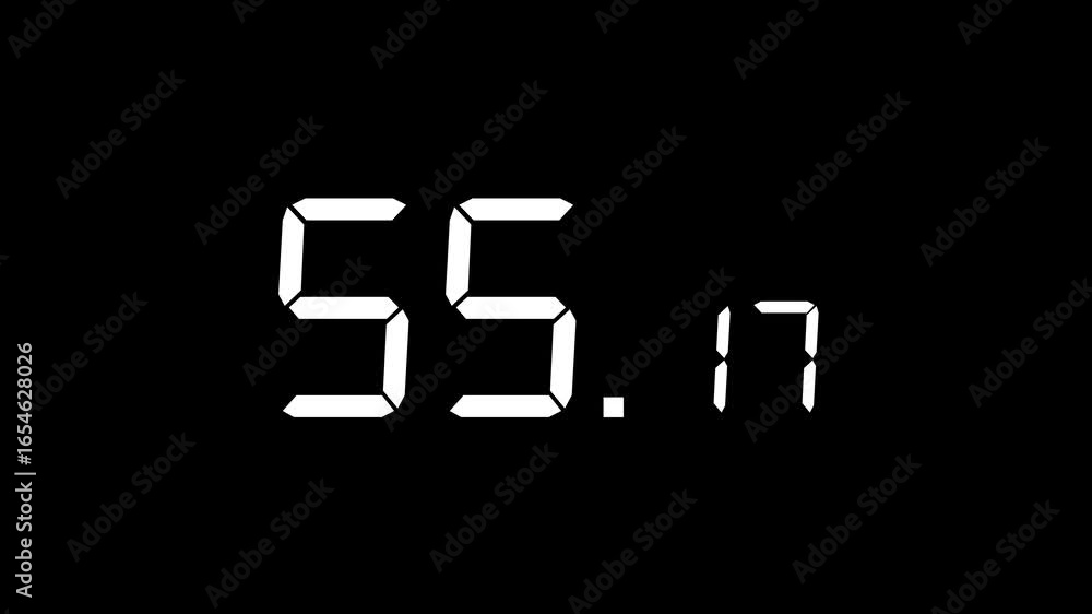 Poster 60.00 seconds (1 minute) digital countdown timer with large seconds and small milliseconds. matte wh