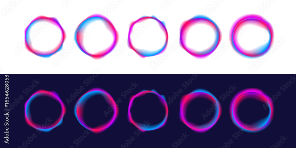 Poster set of neon glowing rings with gradient overflow on white background png. colorful bright neon templ