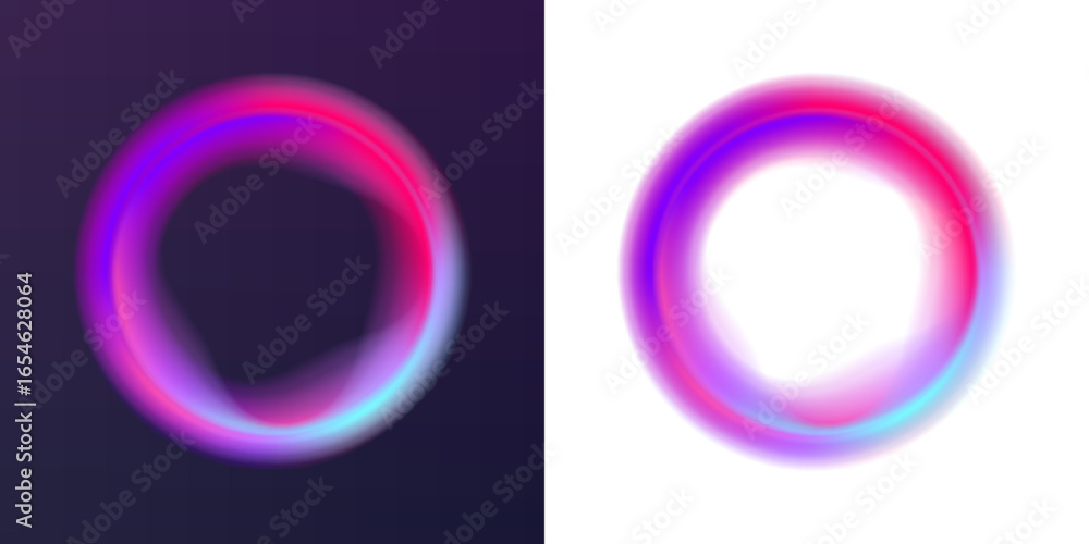 Poster bright colored gradient neon circles of round curve shape with wavy dynamic lines in png format on w