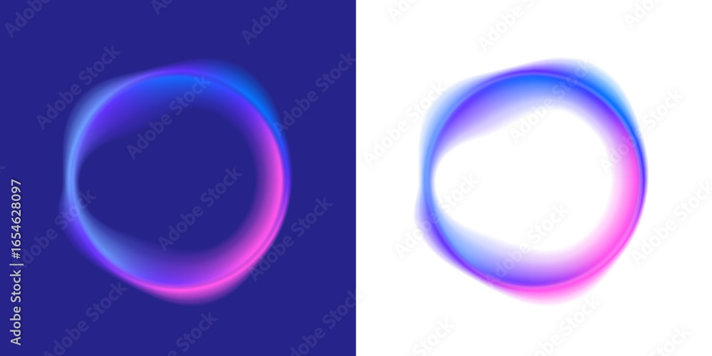 Poster bright colored gradient neon circles of round curve shape with wavy dynamic lines in png format on w