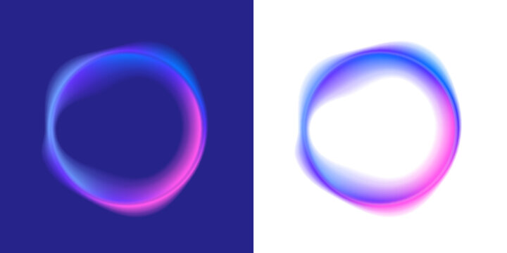 Bright colored gradient neon circles of round curve shape with wavy dynamic lines in PNG format on white background.