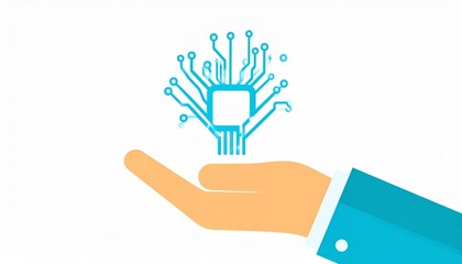 Obraz premium Hand holding a stylized circuit board tree representing technological growth and innovation on a clean white backdrop, symbolizing progress and future possibilities.