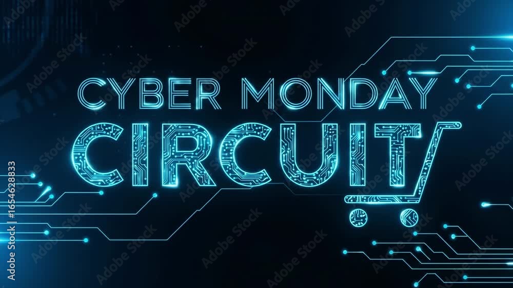 Poster cyber monday circuit. digital technology background with glowing circuit board pattern. online shopp