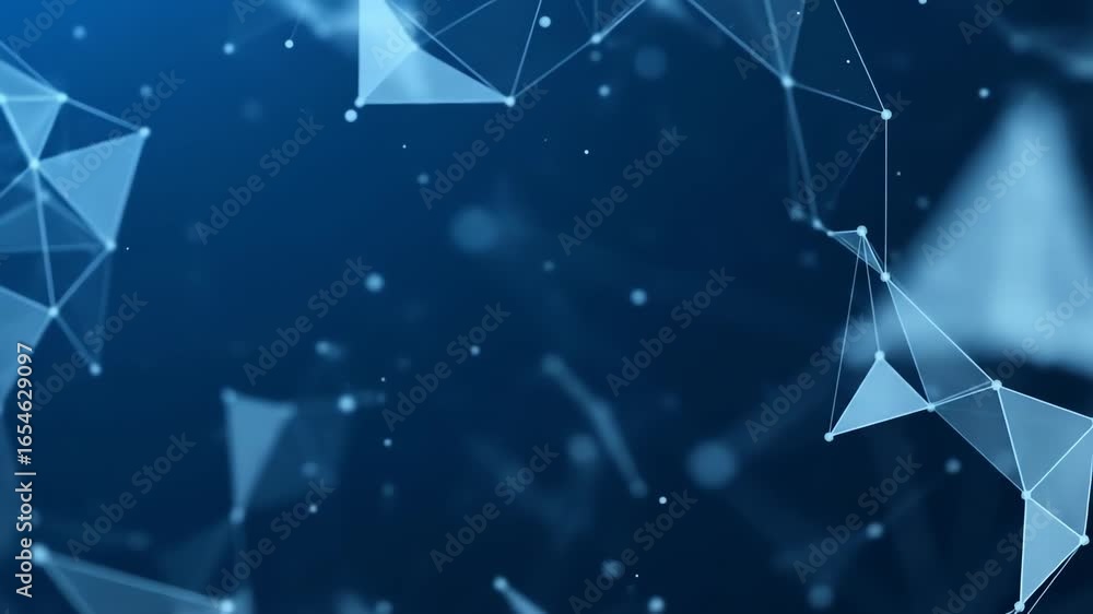 Aufkleber abstract network of interconnected glowing triangles and points on a dark blue background.