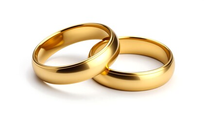 Elegant Gold Wedding Rings Interlocked on a Clean White Background.