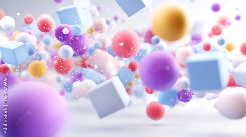 Poster abstract 3d geometric shapes: a dynamic and vibrant visual spectacle of a multitude of colorful sphe