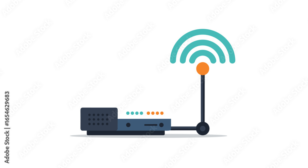 Poster flat design wifi router with signal icon on white background