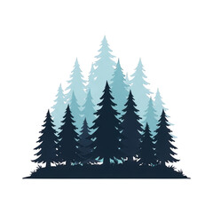 Obraz premium Forest Silhouette Nature Landscape Illustration scene card tranquil isolated green digital wilderness art design