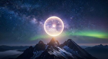 Majestic Moonlit Mountain Peaks.