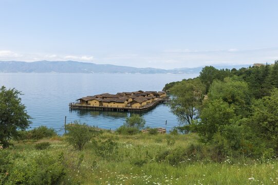Lacustrine Bay of Bones, Archaeologic museum built on a platform of 10.000 wooden piles, Ohrid lake, Macedonia