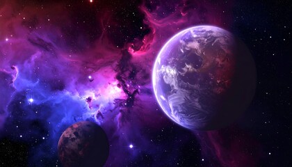 Exotic Planets Orbiting in a Vibrant Nebula with Space Exploration Background.