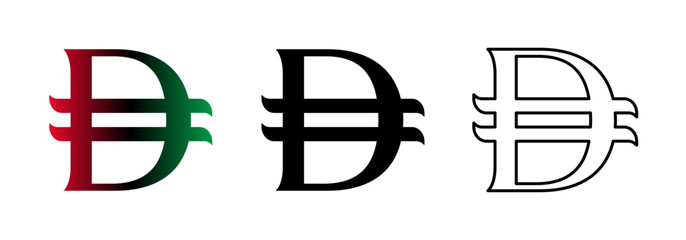 Dirham Symbol Vector. New Official Symbol of United Arab Emirates Dirham. AED Currency UAE Dirham Icon Set.