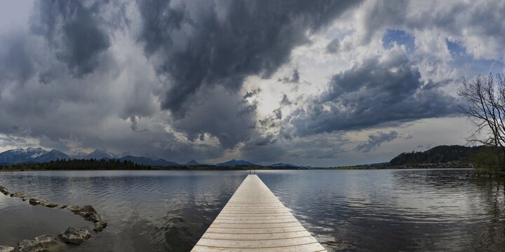 Thunderclouds at sunset, Hopfensee, Hopfen am See, near F&uuml;ssen, Ostallg&auml;u, Allg&auml;u, Bavaria, Germany