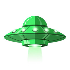 Green UFO Flying in Space cartoon galaxy extraterrestrial vector symbol universe planet light green art
