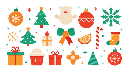 Festive Christmas Icons and Decorations for Holiday Season Celebrations and Greetings