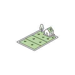 Isometric House and Land Illustration art lifestyle urban drawing estate family modern home flat graphic plan outline