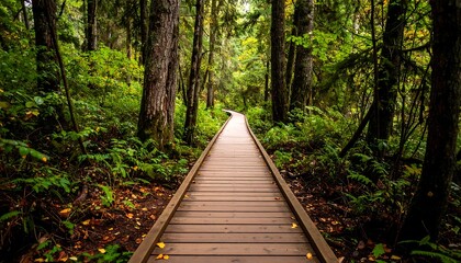 Obraz premium Wooden path through lush forest